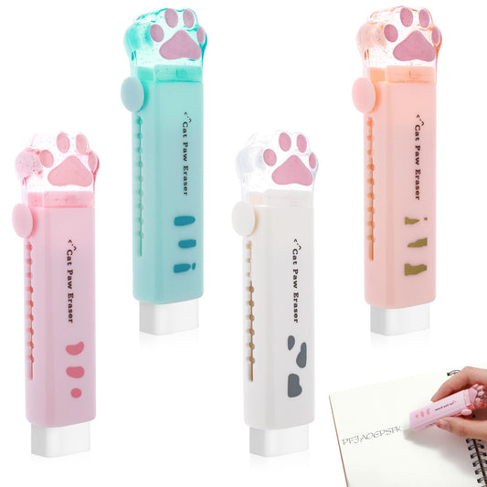 Amaxiu Cube Erasers, 4pcs Cat Paw Retractable Erasers Rubber Material, Sliding Push-Pull Erasers for Drawing Writing, School Offices Supplies, Pink White Green Orange
