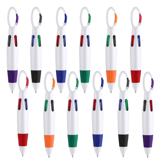 TIESOME 12 Pieces Retractable Shuttle Pens, 4-in-1 Ballpoint Pens Multicolor Pens with Buckle Keychain on Top for Office School Supplies Party Favors Students Gifts (12 PCS)