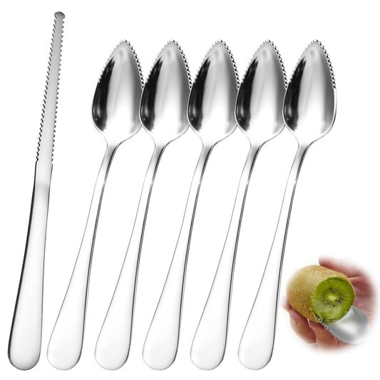 Giantree Grapefruit Spoon, Serrated Edge Grapefruit Knife, Stainless Steel Grapefruit Utensil Tool Dessert Spoons for Citrus Lemon Kiwi Salads Melon Lime Pitaya Apple Fruit Puree (6)