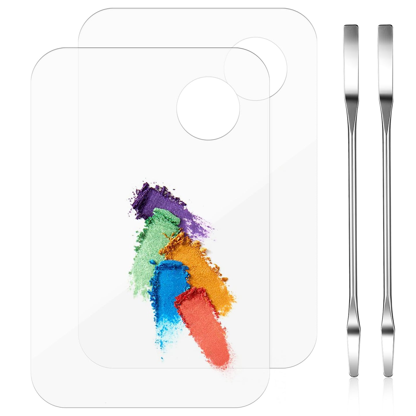 TIESOME 2pcs Acrylic Makeup Palette with 2 Palette Stick, Professional Cosmetic Mixing Makeup Palette Makeup Artist Tool for Mixing Foundation Eye Shadow Eyelash Nail Art(Transparent)