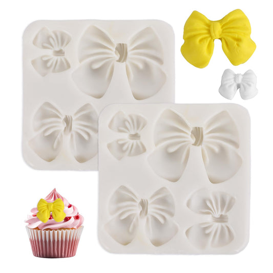AOZUO 2Pcs Bow Chocolate Mold, Bow Chocolate Mold Silicone Mini Rice Krispies Treats Mold Fondant Molds for DIY Party Dessert Cupcake Cake Candy Pudding Decoration Cake Baking Supplies (White)