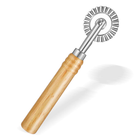 LIQWEI Pasta Cutter Wheel, Pastry and Pasta Cutter Wheel Pastry Ravioli Wheel Cutter with Long Wooden Handle for Ravioli Pasta Dumplings Lasagna Pierogi