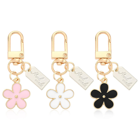 Andibro Cute Flower keychains for Women, 3Pcs Aesthetic Keychain Charms Mini Backpack Keychain Keychain Bag Charm Floral Charm Purse Bag Accessories for Women Girls Gifts