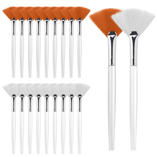 Bewudy 20 Pieces Fan Brushes, Facial Applicator, Soft Makeup Mask Acid Applicator Brush, Esthetician Cosmetic Brush for Women Girls Mud Clay Mask Makeup Peel (Yellow and White)
