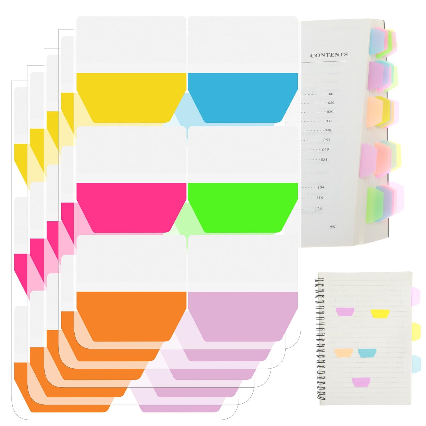 Molain 600Pcs/5 Packs Sticky Index Tabs Flags, Fluorescent Writable Sticky Index Tabs Self-stick File Tabs Flag Filing Tabs Page Markers Note Index Markers Supplies for Office School