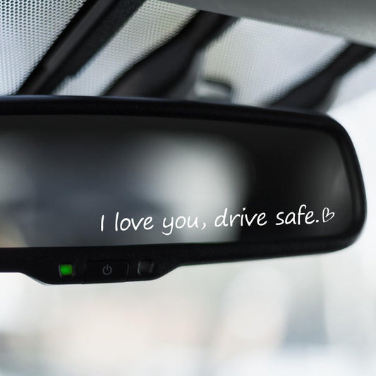 AOZUO Pack of 3 I Love You Drive Safe Rear View Mirror Stickers, Rear View Mirror Sticker with Heart, Car Window Self Confirmations, Car Mirror Sticker for Women, Water Bottle, Laptop, Accessories,