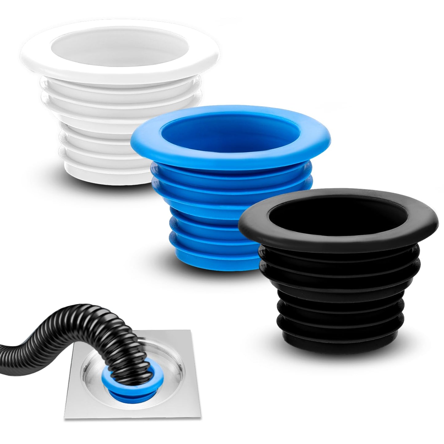 Giantree 3Pcs Drain Pipe Hose, Silicone Plug Sewer Seal Ring, for Washing Universal Fit Drain Hose Machine Laundry Room Bathroom Bathtub Kitchen Cleaning Tools