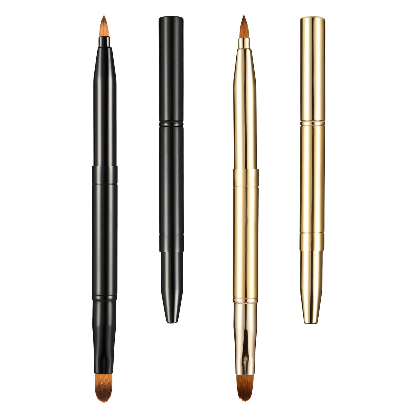 simarro 2Pcs Retractable Lip Brush for Lipstick, Metal Double-Ended Travel Lip Makeup Brush Portable Lipstick Lip Gloss Brush with Cover Concealer Makeup Tool for Girls Women (Gold+Black)
