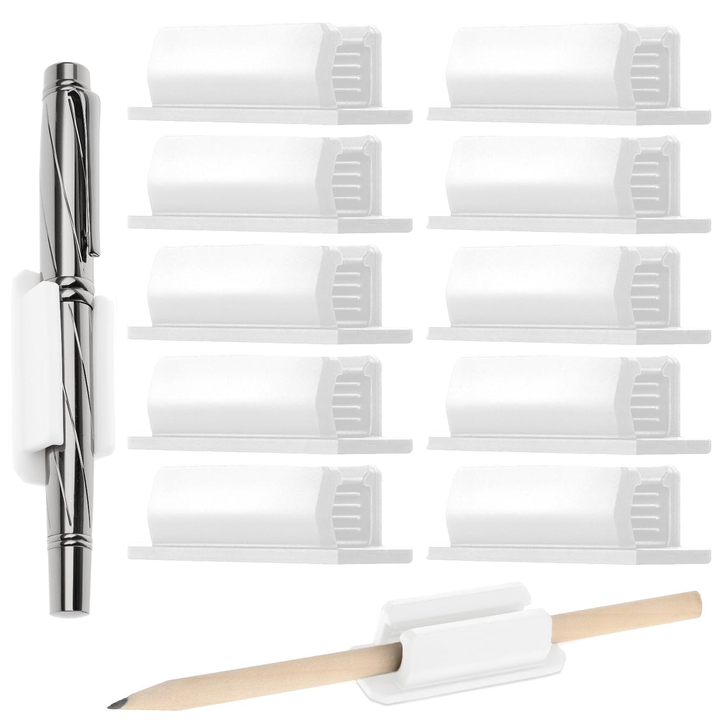 simarro 10Pcs Pencil Holder for Desk, Self-Adhesive Silicone Pen Holder for Classroom Clipboard Attachment Pencil/Marker Clip for Student Desk Teacher Office Accessories (White)