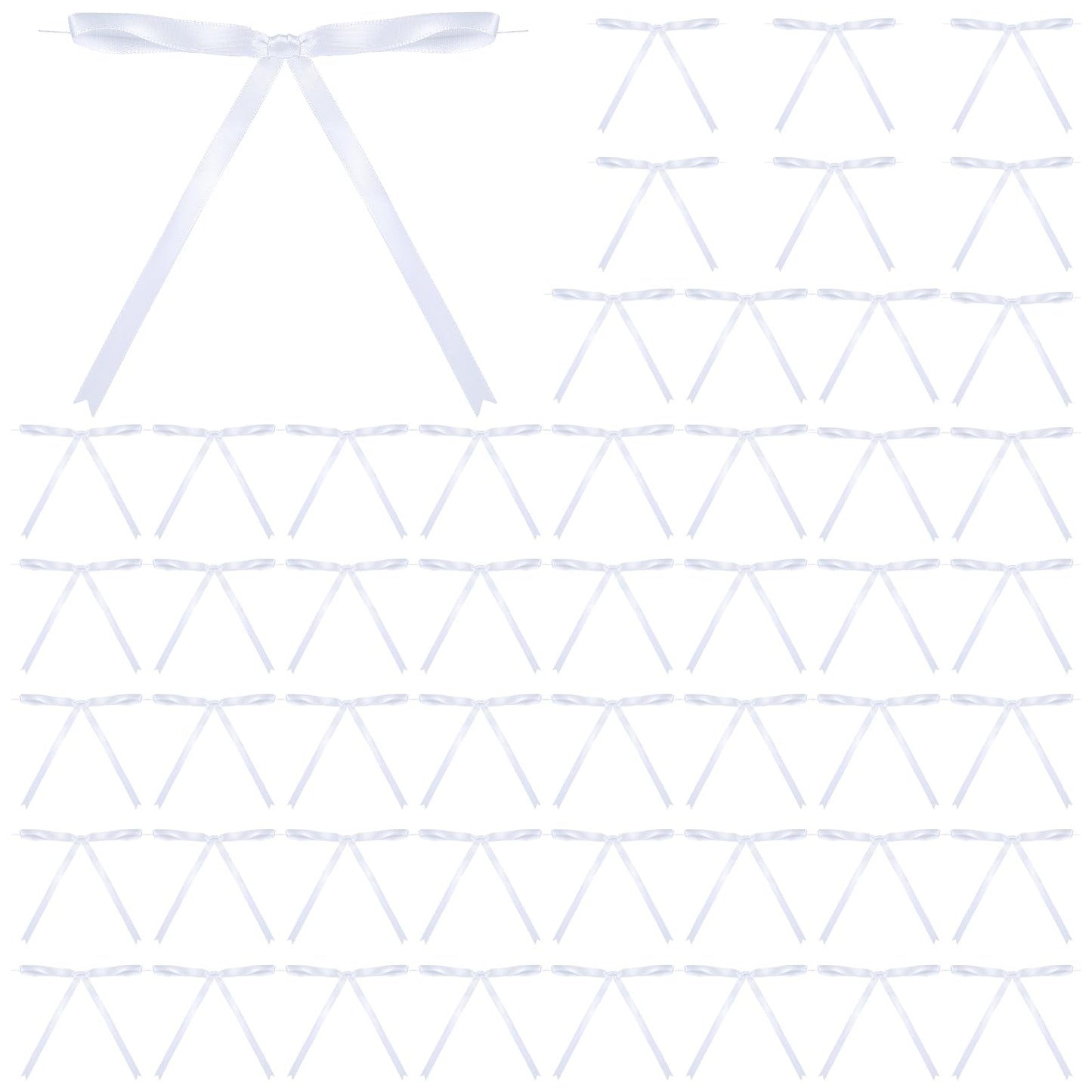 AOZUO Pack of 50 Bows for Ties, Satin Bows Made of Pre-tied Ribbon for Wrapping Gift Baskets, Snacks, Sweets, Gift Bags, Packaging, Christmas, Wedding, Baby Shower (White)