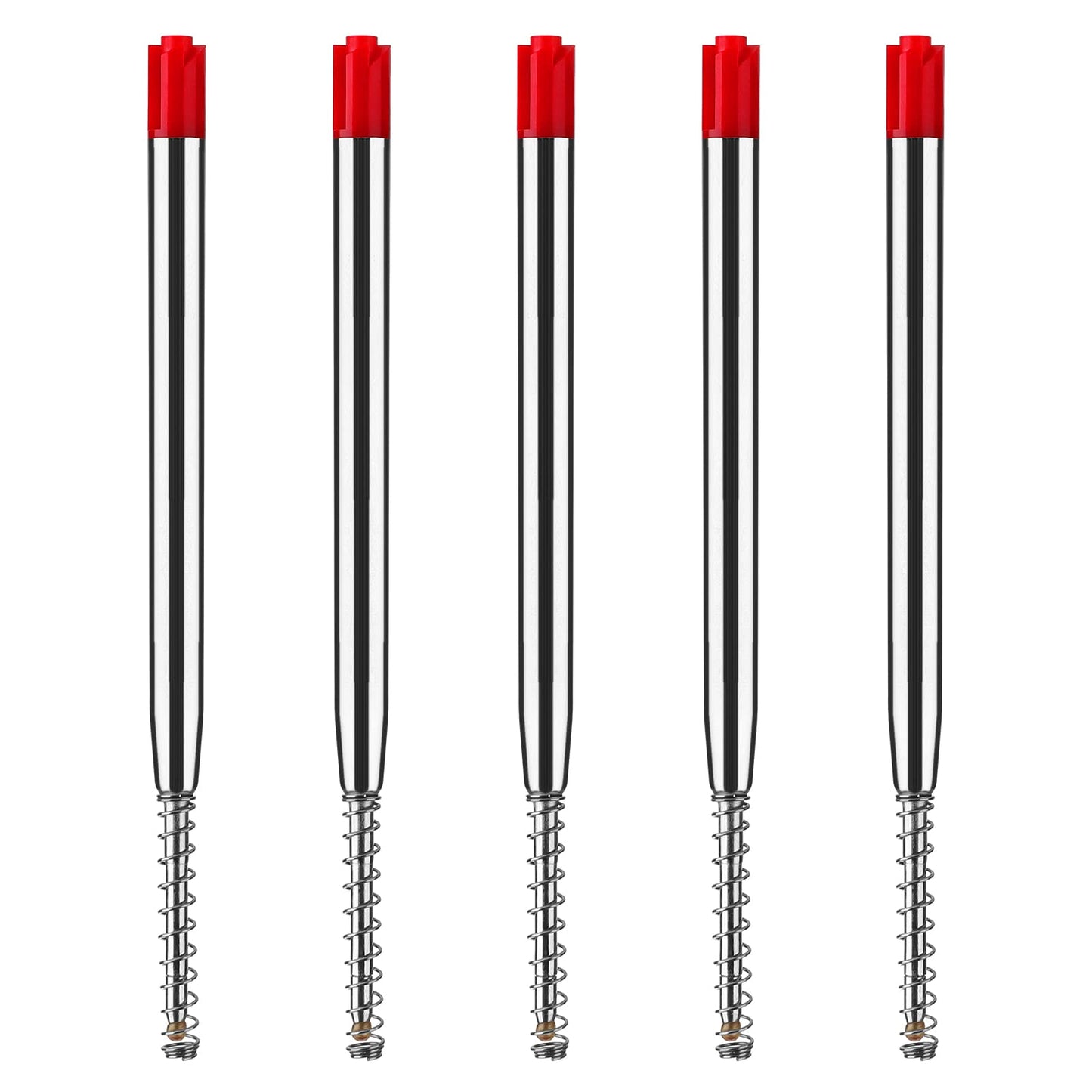 TIESOME 5pcs Replaceable Ballpoint Pen Refills with Spring Metal Ball Point Refills Smooth Writing Pen Refills, 0.7mm Retractable Ballpoint Pen Refills for School Office Supplies (Red)