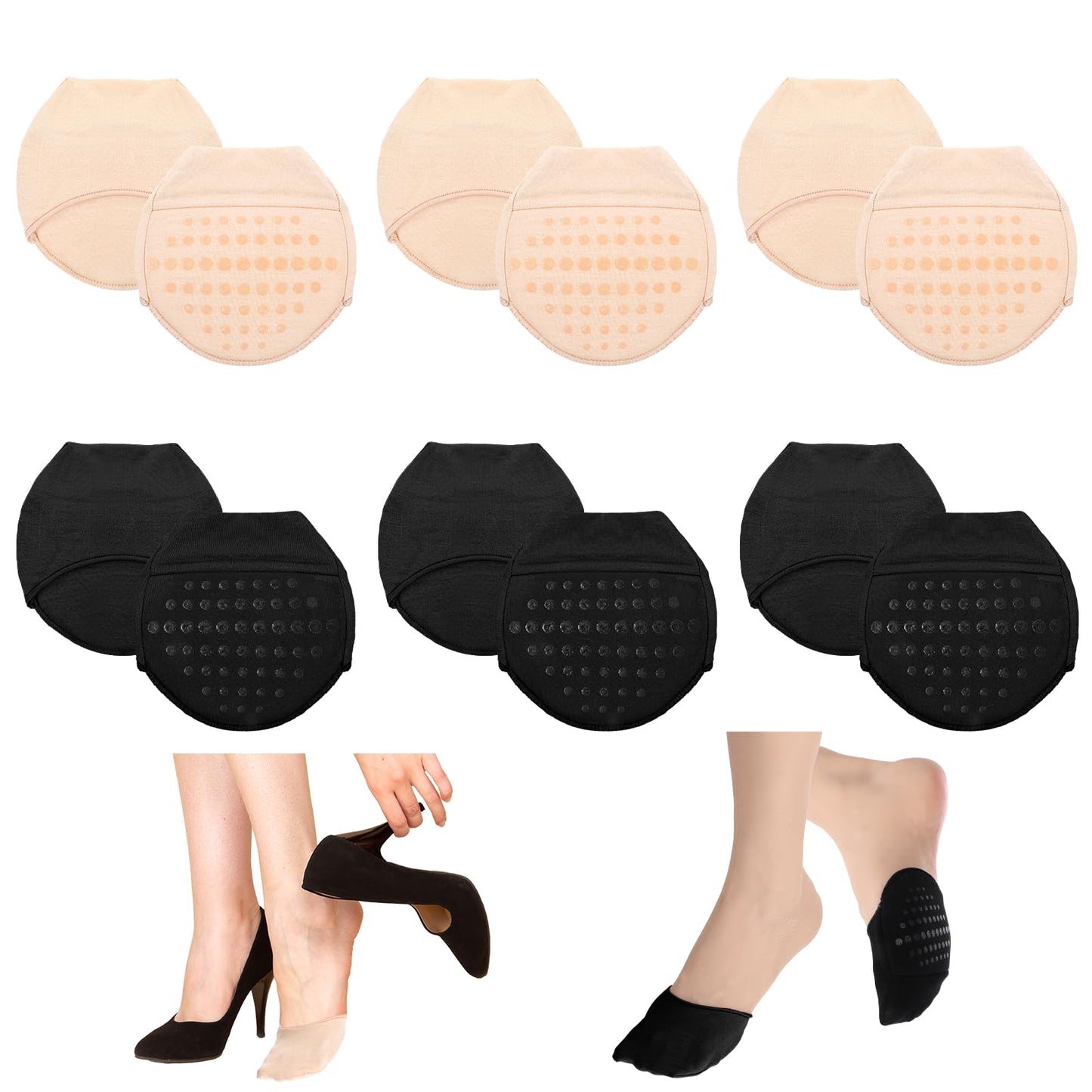 XLIUAX 6 Pairs Toe Covers for Women, Toe Socks with Padding Cushion No Show Socks Half Sock for Women Mules, Brown, Black, 5-8