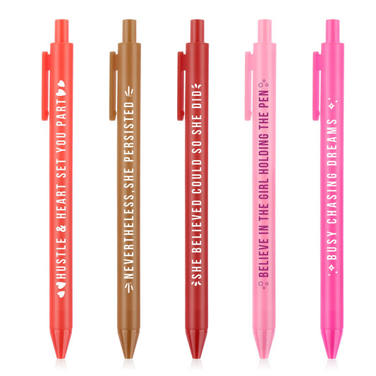 Giantree Cute Gel Pens, 5pcs 0.5mm Retractable Ballpoint Pens Black Ink Inspirational Funny Word Smooth Writing Quick-drying Gel Ink Pen for School Office Home Supply