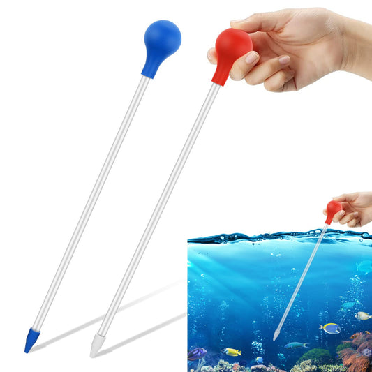 Molain Coral Feeder, 2 Pcs Acrylic Marine Fish Reef Feeding Tube, 13.7 Inch Coral Food Tool for Reef/Anemones/Brine Shrimp Most Aquarium Organisms (Blue+Red)