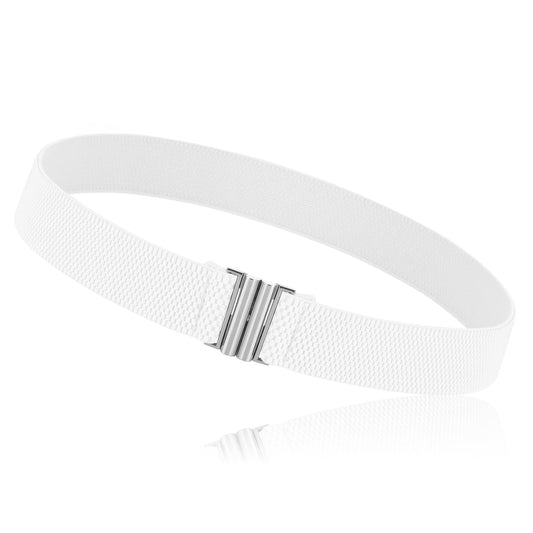 Giantree Invisible Women Adjustable Elastic Belt, Stretch Belt with Metal Flat Buckle Comfortable No Show Belt for Pants Jeans Dresses (White)