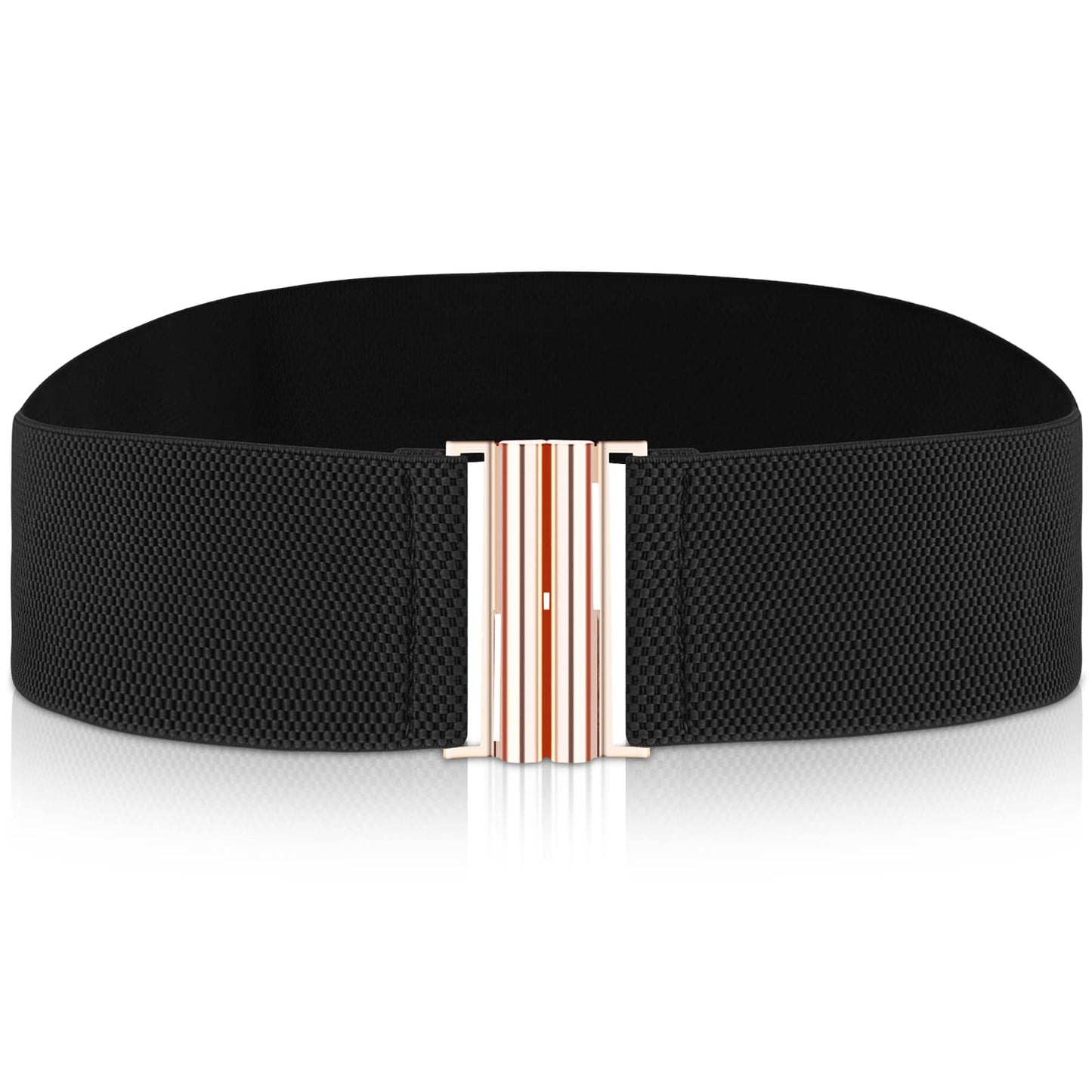 cobee Women Elastic Wide Belt,Waist Belt with Flat Buckle(Black)