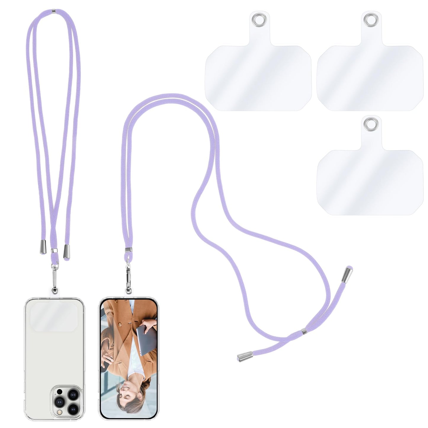 simarro Phone Lanyard, Adjustable Cell Phone Lanyard with 3pcs Phone Patches Universal Nylon Neck Strap Detachable Phone Crossbody Lanyard Compatible with Most Smartphones(Purple)