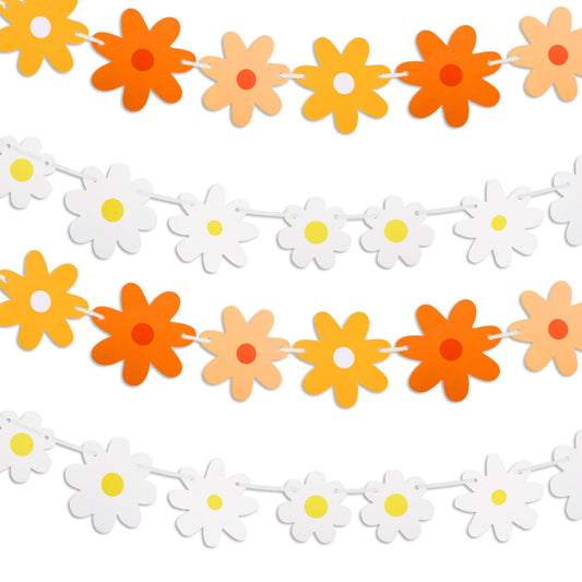 cobee 4 Pack Daisy Boho Banner Party Decorations, Colorful Daisy Flower Banners Garland Daisy Floral Flower Hanging Banners for Girl Birthday Baby Shower Party Hippie Daisy Party Home Decorations