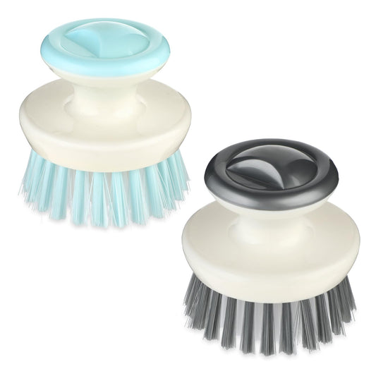 cobee 2 Pack Dish Brush, Multipurpose Dish Scrubber Brush with Ergonomic Handle Dish Round Washing Brush Cleaning Brush Kitchen Scrubber for Cleaning Bowl Sink Pot Pan and Vegetable(Gray, Blue)