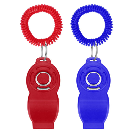 Molain 2 in 1 Dog Training Whistle Clickers, 2 Pack Pet Training Whistle Clickers with Wrist Strap Training Tools For Dog Cats Puppy Birds Horses (red+blue)