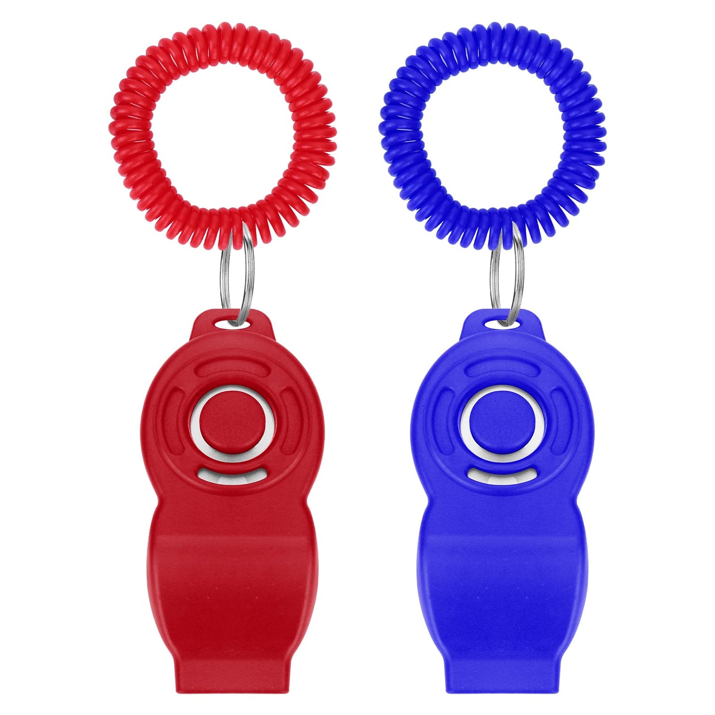 Molain 2 in 1 Dog Training Whistle Clickers, 2 Pack Pet Training Whistle Clickers with Wrist Strap Training Tools For Dog Cats Puppy Birds Horses (red+blue)
