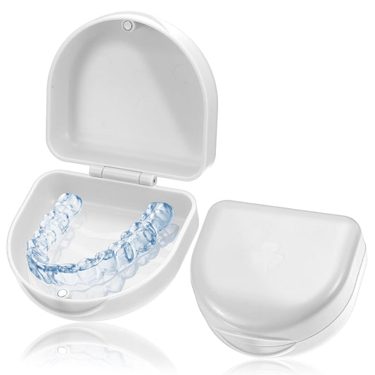 HJZHII Retainer Case Denture Box, Mouth Guard Case, Orthodontic Dental Case Magnetic Slim Braces Case Teeth Aligner Case Portable Gum Shield Box Night Guard Case Container Storage Holder (White)