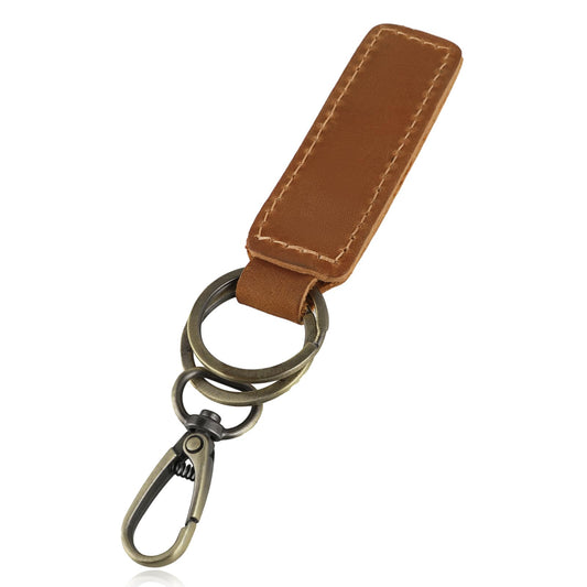 Andibro Genuine Leather Car Keychain for Men, Vintage Real Leather Key Chains Holder Car Key Fob Holder with Carabiner Clip(B)