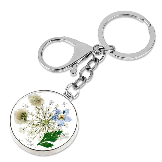 Andibro Pressed Flower Keychain, Forget-Me-Not Real Flower Keyrings Dried Flower Key Ring Wildflower Aesthetic Key Chain(A)