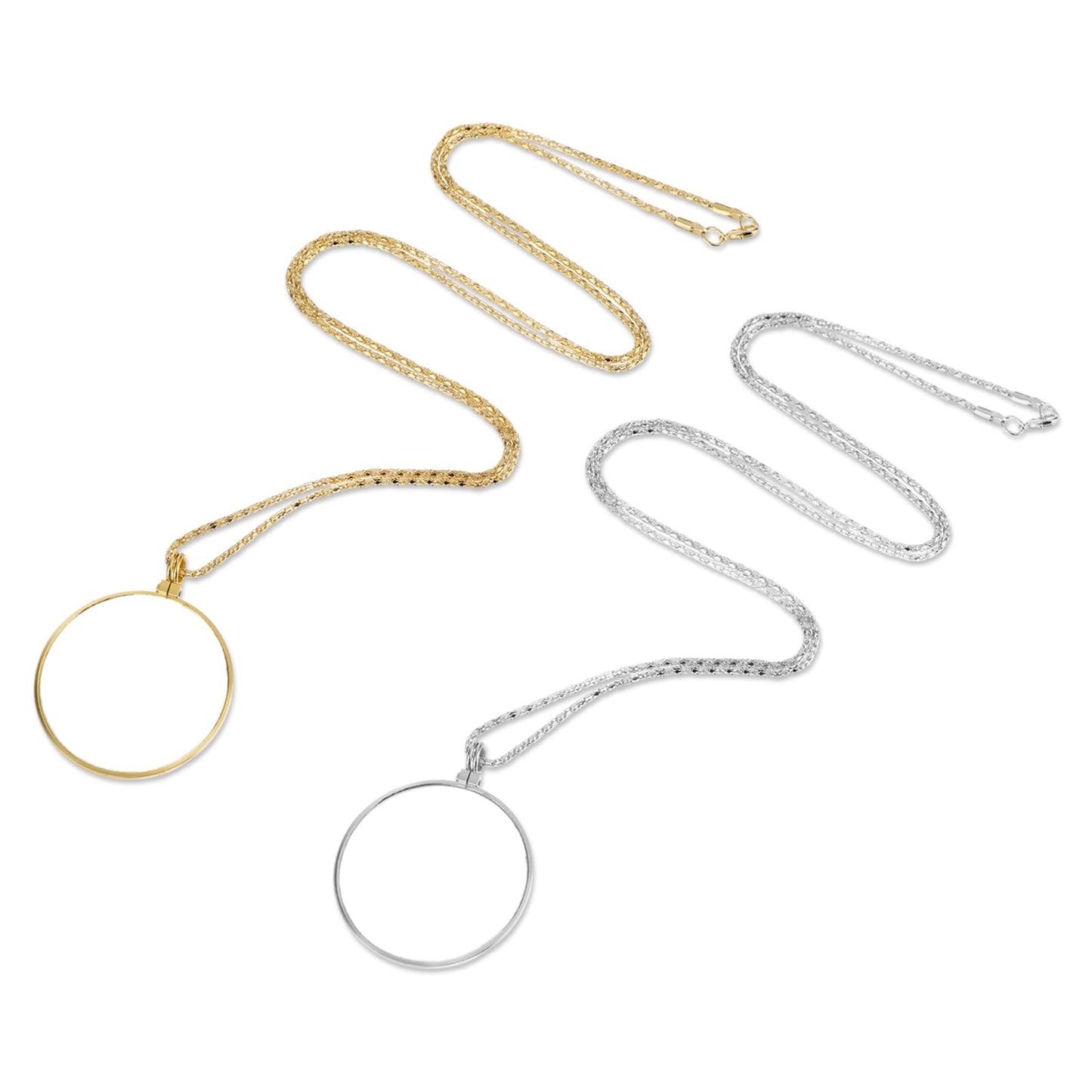 Amaxiu 5X Magnifying Glass Pendant, 2PCS Mini Magnifier Monocle Lens Portable Monocle Magnifier Necklace Hanging Magnifying Glass Pendant Glass Necklace Monocle for Reading Needlework(Gold, Silver)