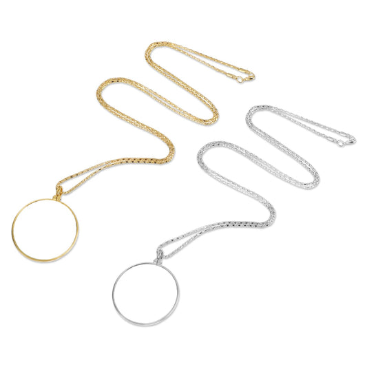 Amaxiu 5X Magnifying Glass Pendant, 2PCS Mini Magnifier Monocle Lens Portable Monocle Magnifier Necklace Hanging Magnifying Glass Pendant Glass Necklace Monocle for Reading Needlework(Gold, Silver)
