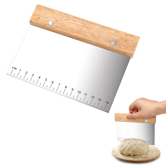 cobee Bench Cutter Scraper, Dough Pastry Bench Scraper and Dough Cutter, Stainless Steel Food Scraper with Grip Handles & Measuring Scale for Baking Kitchen Gadgets