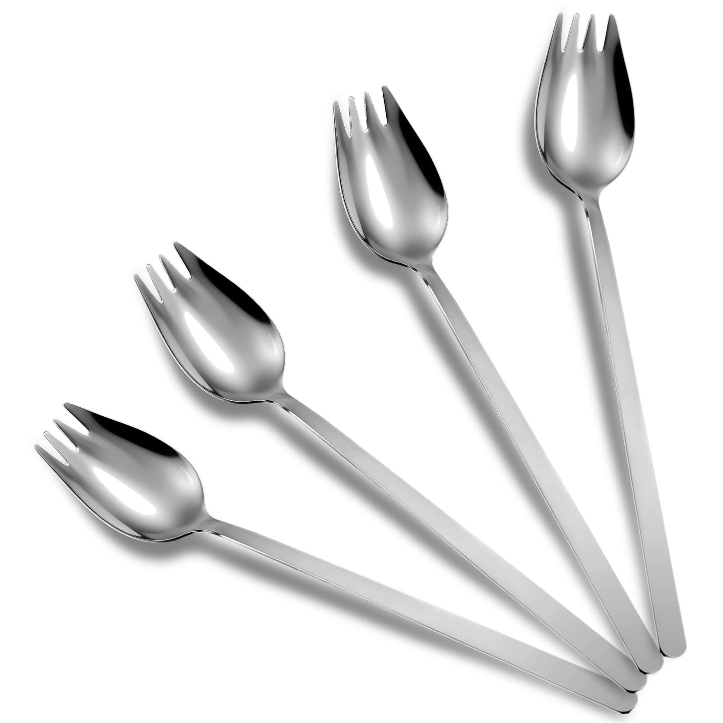 Yuanchu 4 Pack Stainless Steel Sporks, 7.48" Long Handle Charcuterie Forks Dessert Forks Salad Forks Reusable Metal Spork For Dessert Ice Cream Salad Soup Noodle Spaghetti
