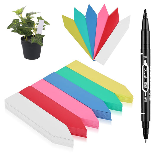 Amaxiu Plant Labels with Pen Reusable Plant Name Tags Garden Plastic Outdoor Plant Label Waterproof Sort Labels for Seeds, Vegetables, Floral Flowers, Herbs, Potted Plants, 10x2cm(150pcs, Colorful)