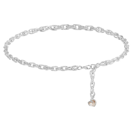 Jeffdad Silver Chain Belts For Women, Metal Chain Belt with Chain, Adjustable Body Waist Jewelry for Women Dresses Jeans(Silver)