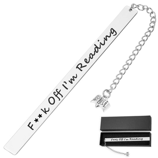 AOZUO Funny Bookmark, FCK off I'm Reading Metal Bookmark Book Lovers Gift for Reading Women Men Bookish Gifts Book Accessories for Adults Birthday Book Club Friends Writers Female Male Gifts(Silver)