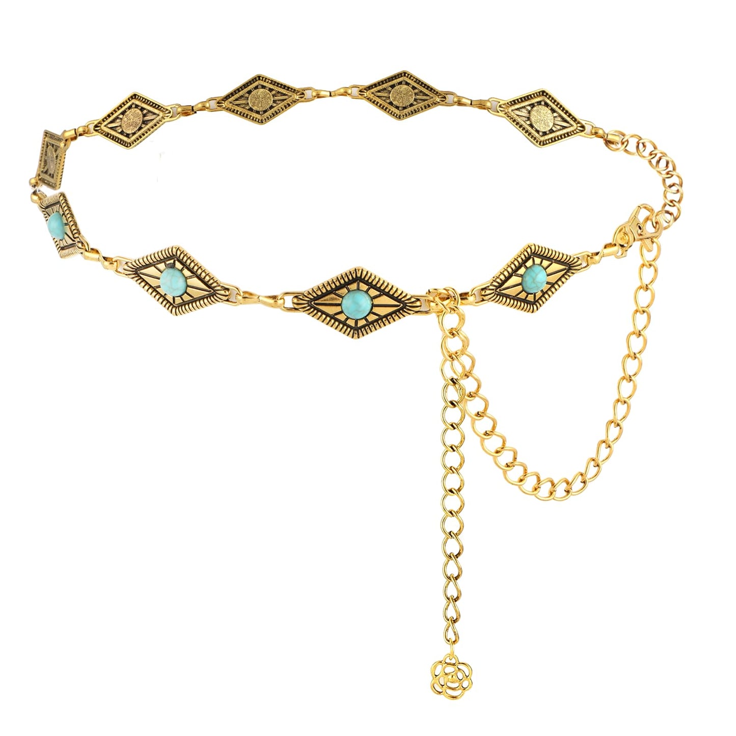 Amabro Women's Adjustable Metal Waist Chain Belt, Zinc Alloy + Resin, Gold-1, 25.6-38.5in