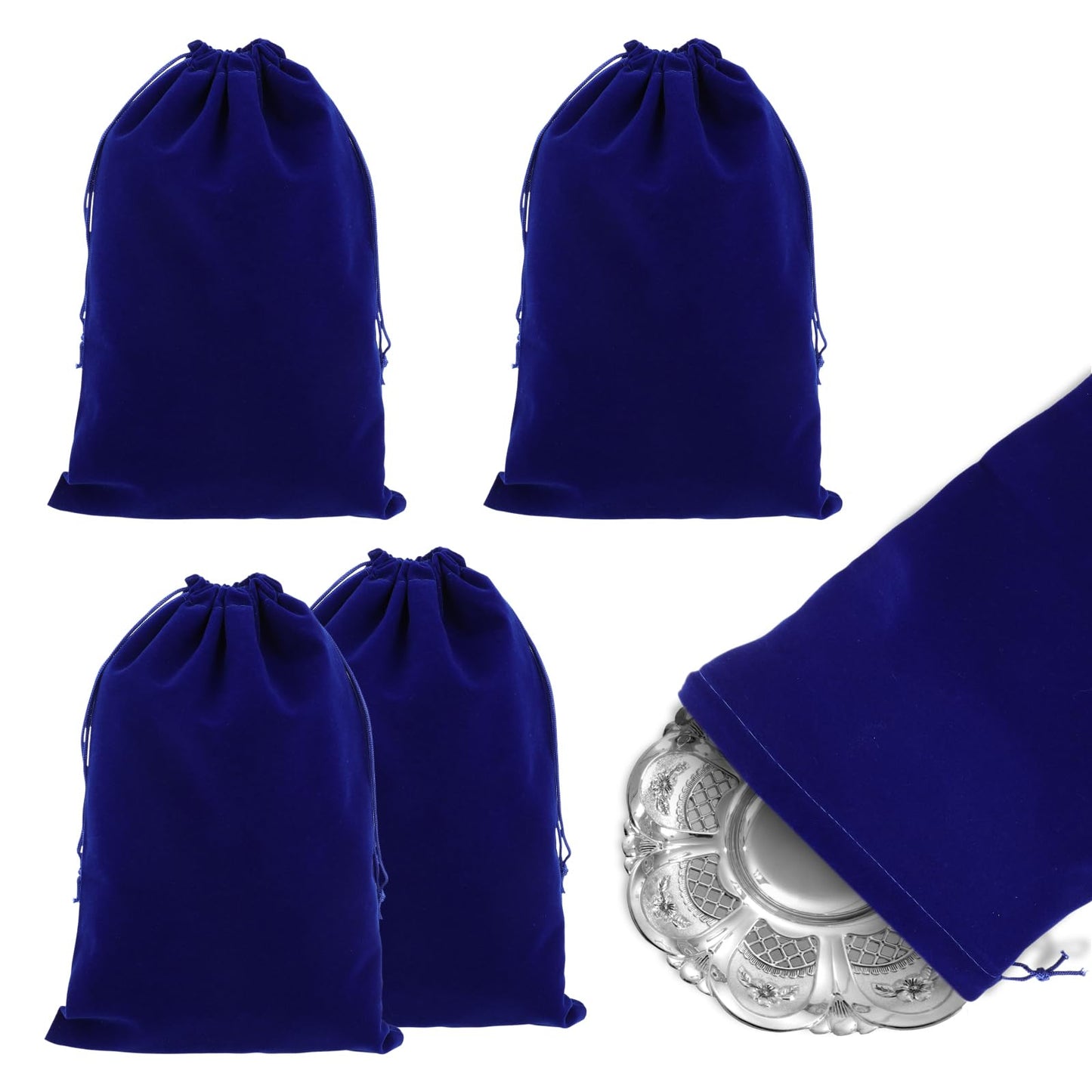 Amabro 4PCS Silver Storage Bags, 11.8" x 7.8" Anti Tarnish Cloth Bag Fabric Cloth Pouch for Protection Jewelry Flatware Silverplate Tarnish Cleaning