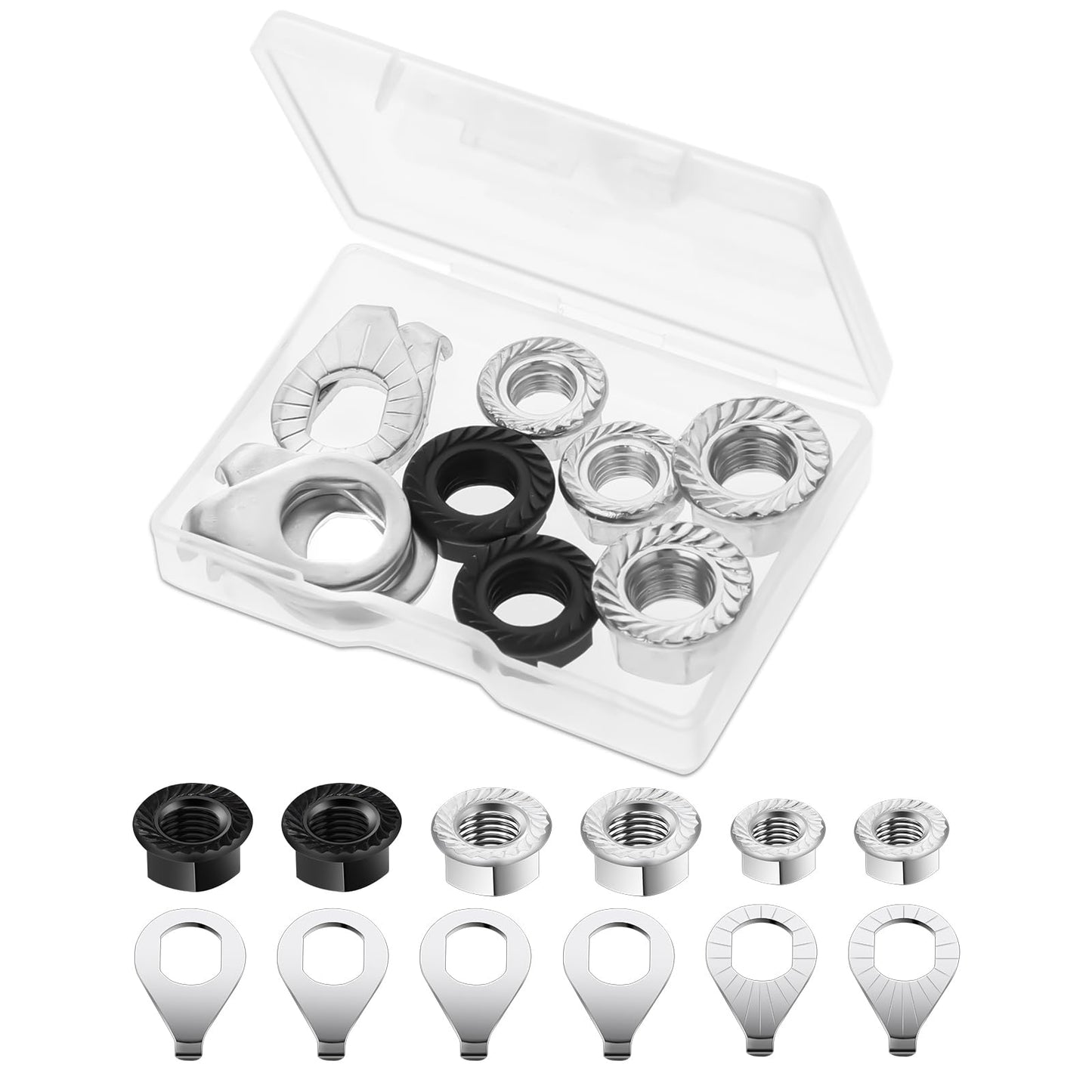 Giantree 12/18 Pcs Bike Nuts and Safety Washers, M8 M9.5 M10 Bicycle Axle Nuts Kit, Mountain Bike Accessories Wheel Retaining Bicycle Hook Hub Parts for Front and Rear Bike Wheel Mountain Road(12pcs)