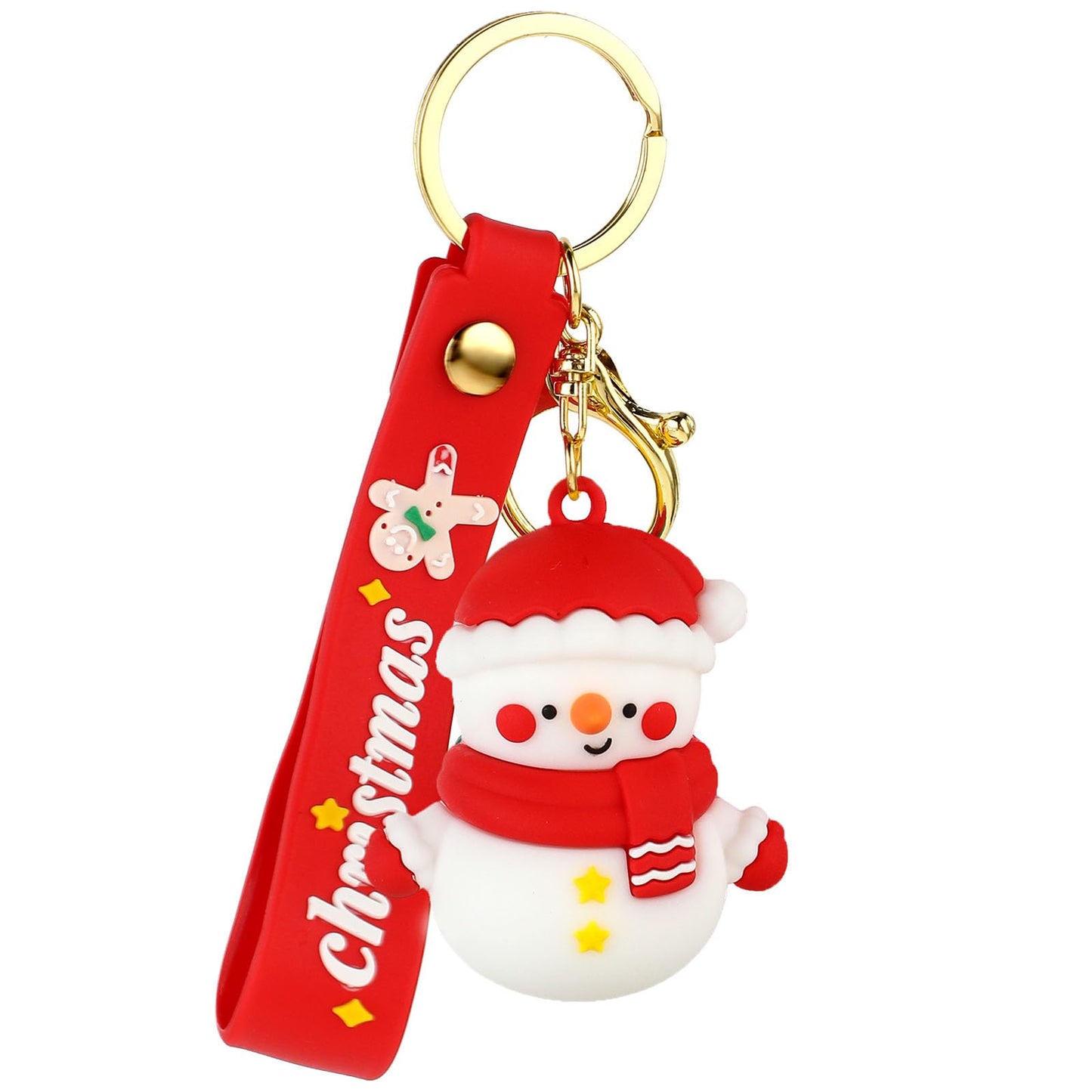 Amaxiu Christmas Keychain, Cute Snowman PVC Key Chain Cartoon Xmas Theme Silicone Wristlet Keyring for Girls Women Handbag Schoolbag Pendant Party Decoration (Snowman)