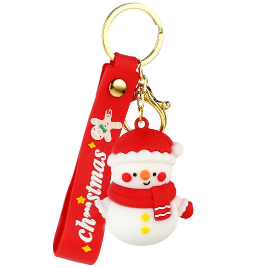 Amaxiu Christmas Keychain, Cute Snowman PVC Key Chain Cartoon Xmas Theme Silicone Wristlet Keyring for Girls Women Handbag Schoolbag Pendant Party Decoration (Snowman)