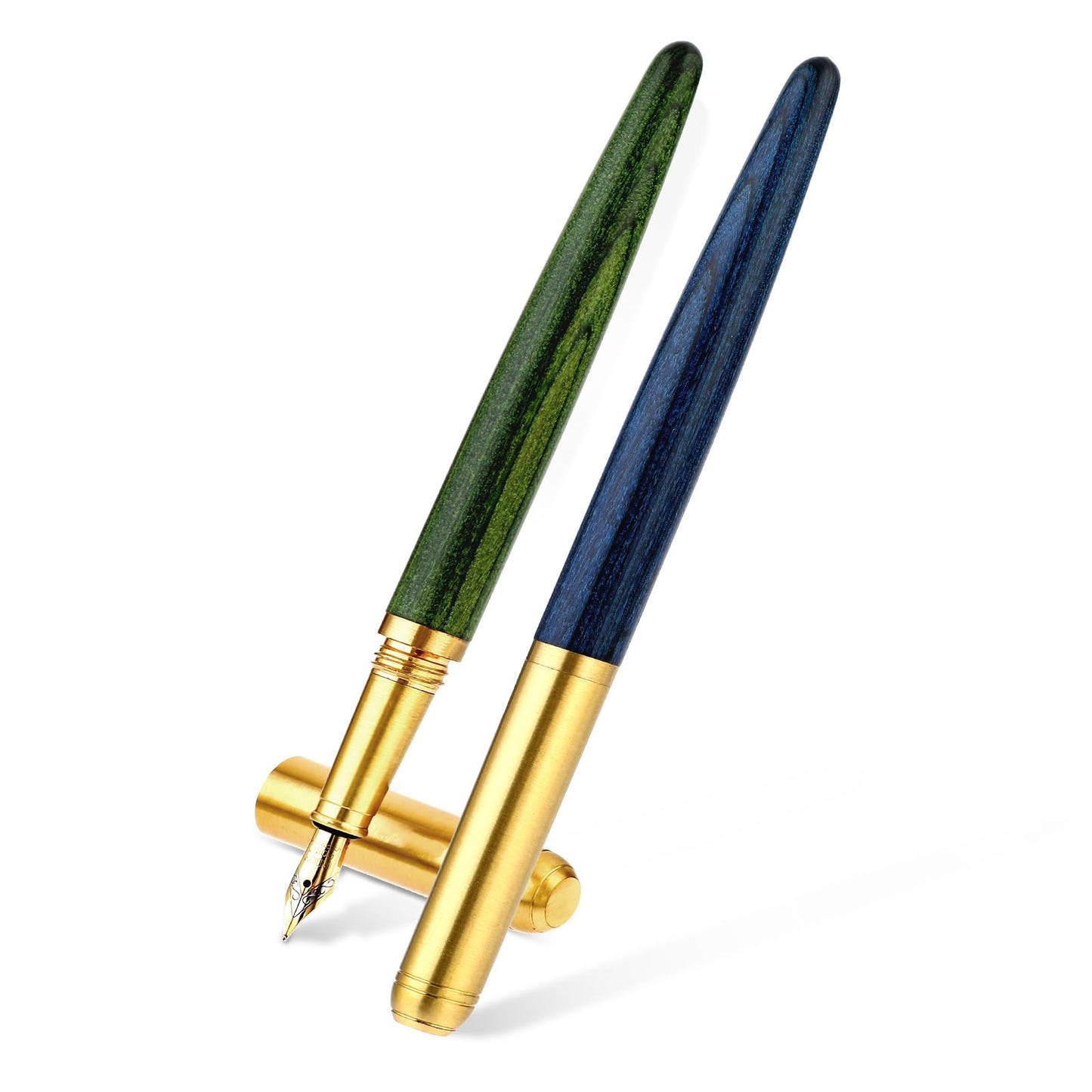 cobee Luxury Wood Fountain Pens, 2 Handcrafted Vintage Wooden Fountain Pens 0.5mm Medium Point Business Writing Pen Adapts to 2.6mm Ink Cartridges Journaling Calligraphy (B)
