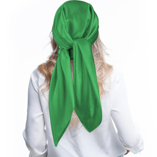 Andibro 35" Large Square Satin Head Scarf, Silk Shiny Solid Color Head Scarves Sleeping Head Wraps for Women Hair Bandana (Green)