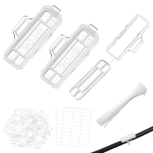 MBAIYO Pack of 300 Cable Labelling Detection Box Set, Cable Labels Transparent Waterproof Cable Labelling with 100 Cable Ties 3010 Cable Labelling Clip for Labelling and Sorting
