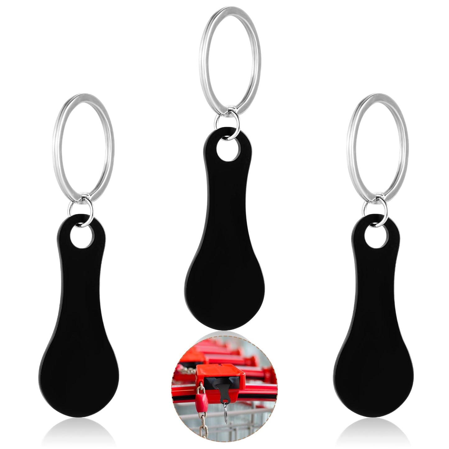 Andibro 3 Pieces Stainless Steel Shopping Trolley Token, Portable Alloy Key Ring Quarter Holder Keychain Removable Shopping Trolley Keyring for Men Women Shopping Cart Multi-tool Grocery(Black)