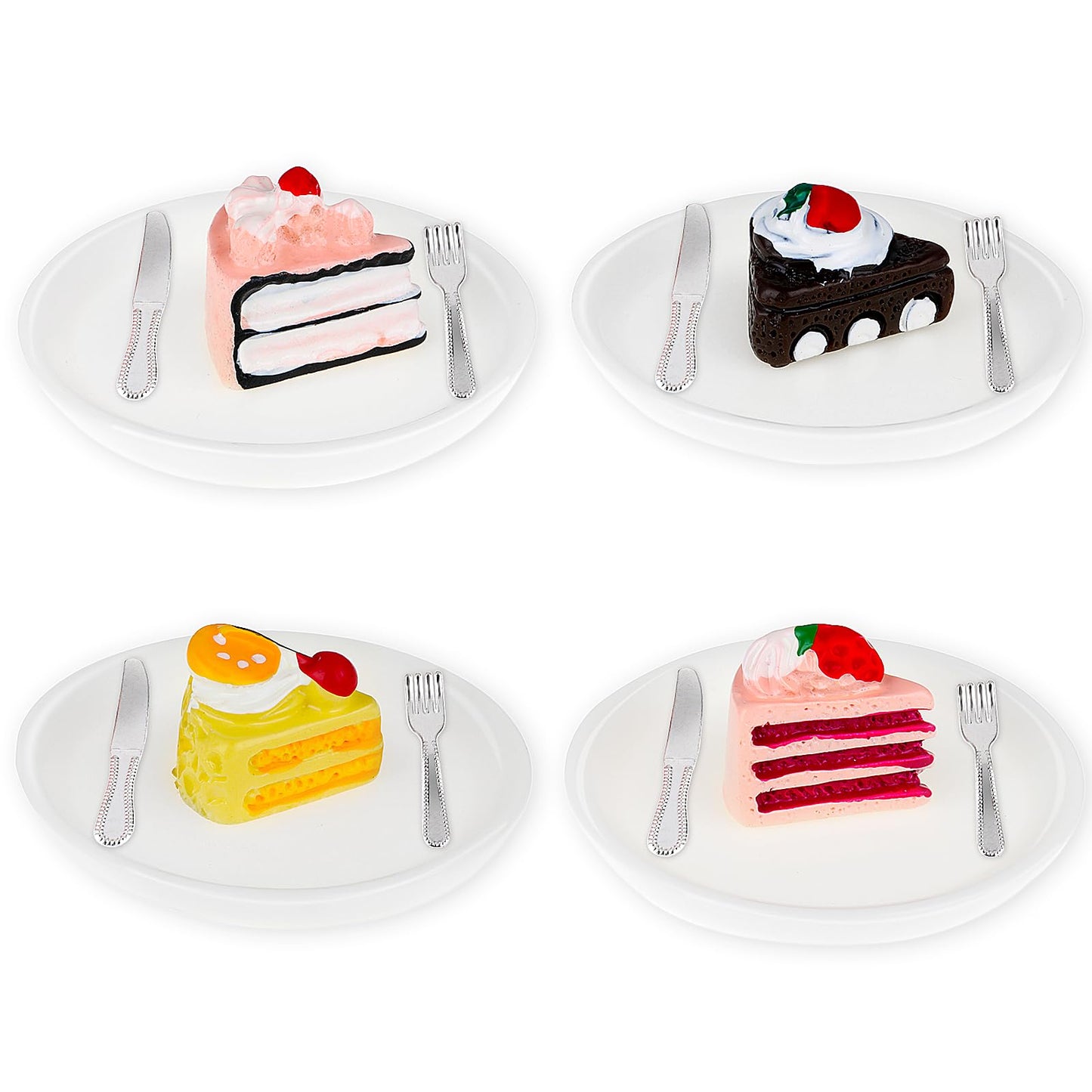 Cobee Dollhouse Miniature Cake Models, 16 Pieces Mini Doll House Kitchen Accessories 1:12 Miniature Food Model Micro Landscape Set for Dollhouse Decoration Pretend Play