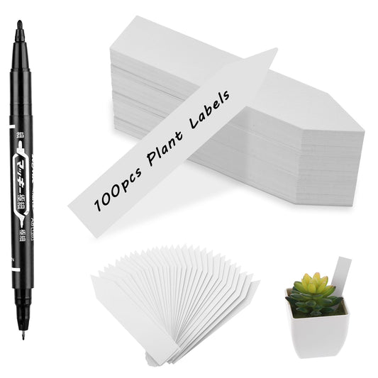 Bewudy 100 Pcs Plant Labels for Outdoor Plants, Plant Labels Plastic with Marker Pen, Re-Usable Recyclable Plant Tags Garden Labels with Easy Write Surfaces Plant Label Marker