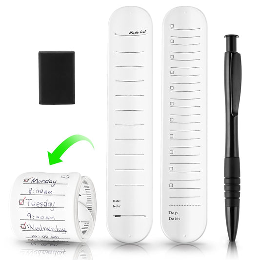 Bewudy 2 Pcs Silicone Memo Wristbands, Wearable Slap Bracelet Memo Notepad with Ruler Scale, Reusable Note Wristband with Eraser Pen, For Adult Student Teacher Nurse Daily Study Work [Unknown Binding]