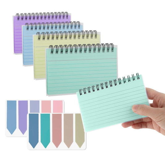 Bewudy Index Cards Set, 200 Sheets Flash Cards Coil Multicolor Flash Cards Revision Record Cards Note Taking Paper, 200 Sheets Index Tabs for Office School Work Note List (Multicolor)