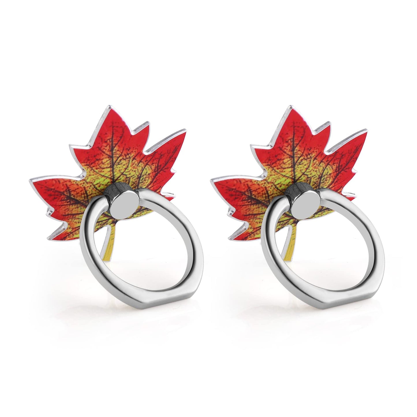 Cobee Maple Leaf Phone Ring Stand Holder, 2 Pcs Colorful Autumn Fall Maple Leaves Finger Ring Grip Stand, 360° Rotation Universal Metal Kickstand Compatible with Smartphones (Red-Yellow Gradient)