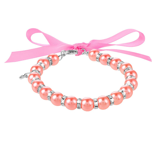Andibro Dog Necklace for Pet, Adjustable Cat Pearl Collar Necklace, Shiny Rhinestone Jewelry Collars Diamond Chain Dog Collar Dog Dress with Rhinestone & Ribbon for Cat Clothing Accessories (Pink,S)